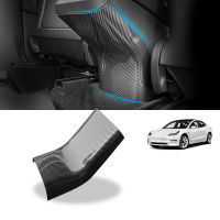 Bright Carbon Fiber Car Rear Air Conditioner Vent Outlet Anti Kick Board Trim Cover Interior Decoration For Tesla Model 3 Y