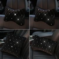 Bling Rhinestone Car Neck Pillow Winter Plush Crystal Auto Headrest Pillow Waist Supports Car Seat Pillow Cover Car Accessories Seat Cushions