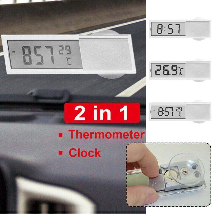 2-in-1รถยนต์รถนาฬิกาจอแสดงผล-lcd-s-ucker-ประเภทเครื่องประดับนาฬิการถใสเครื่องวัดอุณหภูมิอุปกรณ์ตกแต่งภายในแบบพกพา-k9b8