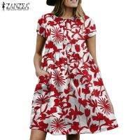 COD DSTGRTYTRUYUY ZANZEA Women Summer Floral Print Beach Holiday A-Line Loose Mini Dress