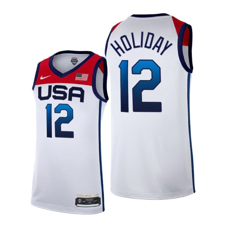 Original 2021 Tokyo Olympics Heat Pressed Men's White USA #12 Jrue ...