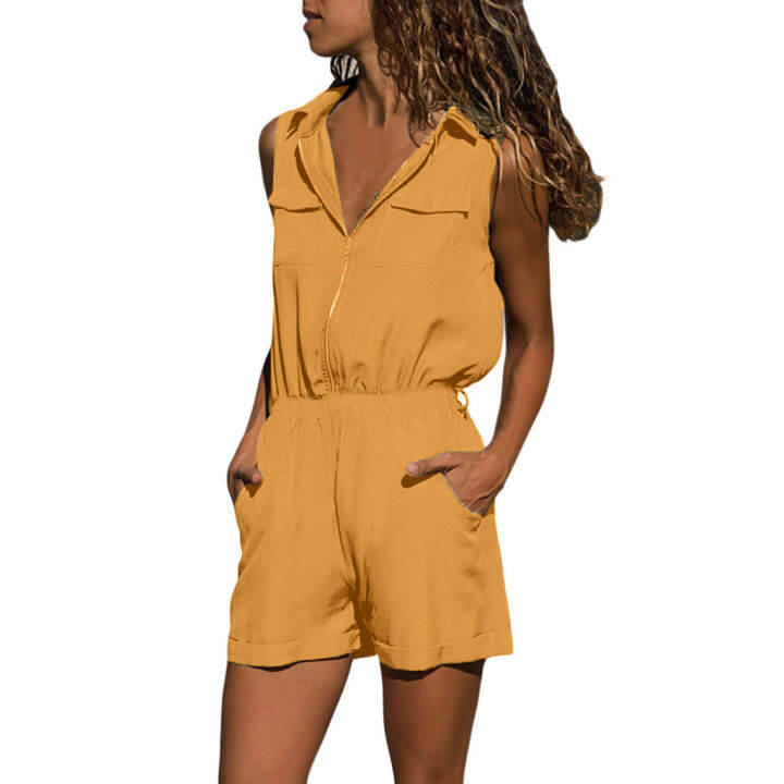 women-fashion-button-v-neck-jumpsuit-elastic-waist-casual-sleeveless-zippered-shorts-overall-jumpsuit-playsuit