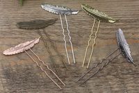 【CW】 30pcs 12x52mm Copper/Brass Feather HairPin clipHair SticksAntique Bronze/Gold/Silver/Black Hair Bobby pin Jewelry