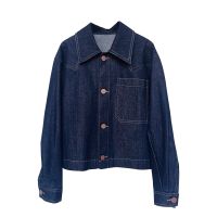 High Quality Korean Style Women Cropped Denim Jacket Autumn Winter Single Breasted Loose Jeans Coat with Pocket