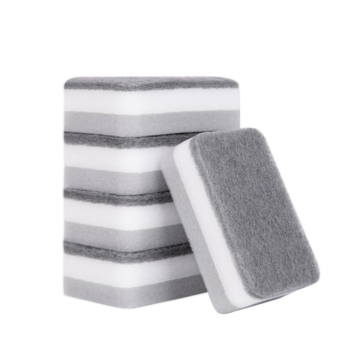 10pcs Grey Double-sided Sponge Cleaning Tool For Household, Pot