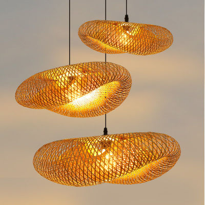 Bamboo Weaving Chandelier Lamp 4080cm Hanging LED Ceiling Light Pendant Lamp Fixtures Rattan Home Bedroom Decors