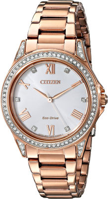 Citizen Eco-Drive Casual Womens Watch, Stainless Steel, Crystal Pink Gold-Tone