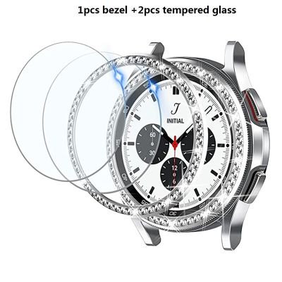 กรอบแหวนวาว + 2ชิ้นกระจกนิรภัยสำหรับ Galaxy Watch 4 Classic 42Mm 46Mm 44Mm 40Mm ปกป้องหน้าจอสำหรับ Galaxy Watch 3