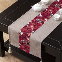 Table Linen Table Runner ผ้าคาดโต๊ะผ้าปูโต๊ะน้ำชาตู้วางทีวีจีนใหม่สำหรับเทศกาลโต๊ะน้ำชาผ้าฝ้ายและผ้าลินินสไตล์จีนลายยาวคลาสสิก