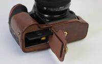 เคสกล้องหนัง PU แบบปิดด้านล่างกระเป๋าเซ็ตแบบครึ่งตัวกระเป๋าสำหรับ Nikon D500สีกาแฟสีดำสีน้ำตาลมีที่เปิดแบตเตอรี