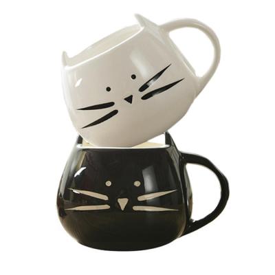 420มิลลิลิตรน่ารักสีขาวสีดำแมวกาแฟนมแสงเซรามิกคนรักแก้วคู่ถ้วย
