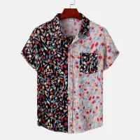 Funky Patchwork ดอกไม้เสื้อฮาวายสำหรับชายแขนสั้น Quick Dry Beach เสื้อลำลองปุ่มลง Aloha Party เสื้อผ้า