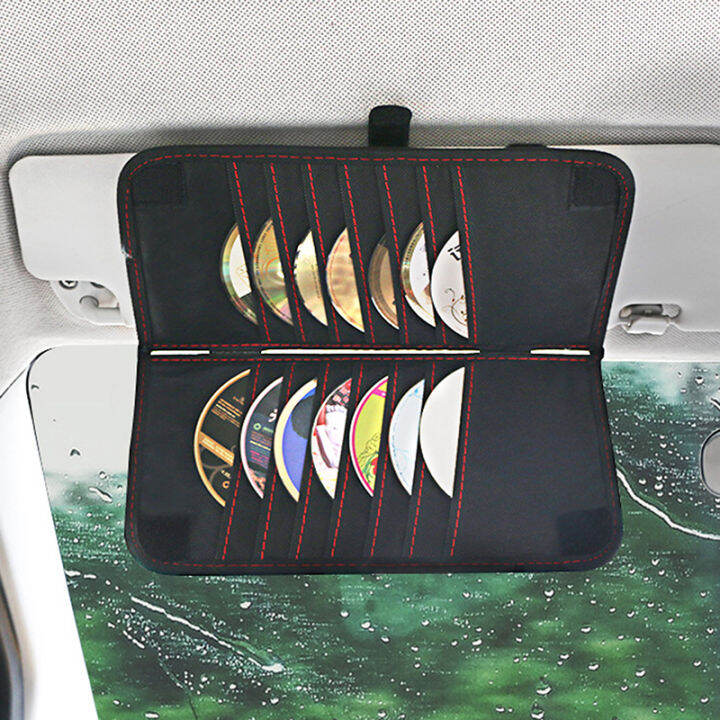 car-cd-dvd-holder-disc-pu-leather-storage-media-case-sunglasses-card-organizer-sun-visor-sunshade-sleeve-wallet-clips