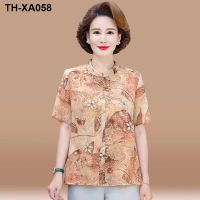 Mothers summer suit middle-aged foreign style large size chiffon top new middle-aged and elderly womens short-sleeved T-shirt two-piece set