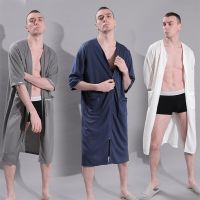 HOT★วาฟเฟิลผู้หญิง Kimono Robe เสื้อคลุมอาบน้ำ Plus ขนาดซิป Robe Mens Waffle Robes สำหรับคู่ยาว Dressing Gown ชุดนอน