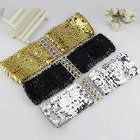 Gold Silver Color Belt Cool Punk Sparkling Sequins Elastic Stretch Wide Waistband Women Dress Waist Belt Jewelry Accessories Belts