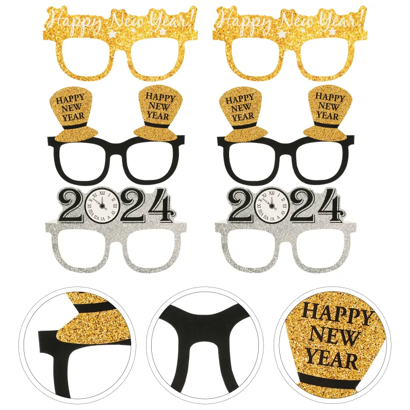 5 Pieces Happy New Year Eyeglasses Fancy New Year Party Glasses for  Christmas Party 2024 New Year's Eve Party Favors