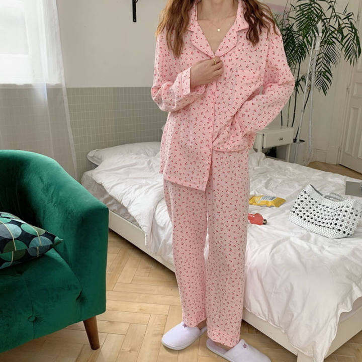 alien-kitty-sweet-lovely-cherry-printed-loose-pajamas-women-autumn-winter-home-wear-pure-cotton-fashion-long-sleeve-suit