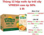 Thùng 12 hộp nước cam ép VFRESH 50% cam 1 lít Combo 3 hộp nước cam ép