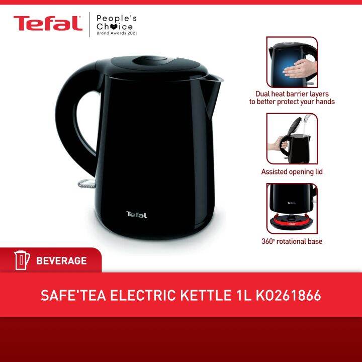 TEFAL Safe Tea Electric Kettle KO2618 (Black) 1L Capacity, Stainless