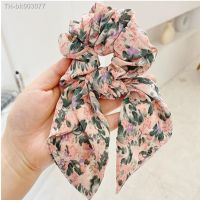 ∏﹍┋ Flowers Print Bow Chiffon Elastic Hair Band for Women Ponytail Holder Hair Ribbons Handmade Scrunchies Hair Ropes Korea