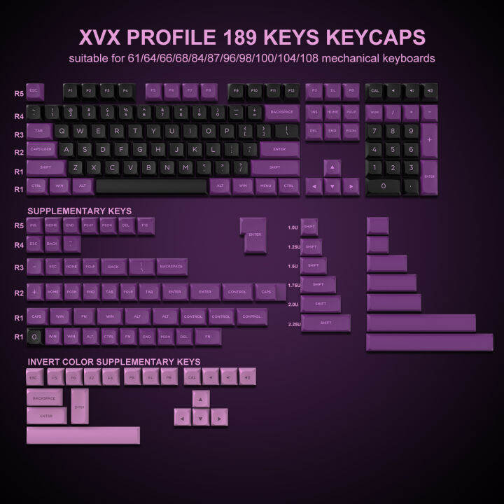 189-key-custom-pbt-keycaps-double-shot-xvx-profile-key-cap-สำหรับ60-65-70-100-cherry-gateron-mx-คีย์บอร์ดเกมกล