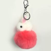 Cute Girls Fluffy Fur Pompon Bunny Keychain Women Rabbit Fur Ball Pom Pom Key Chains On Bag Car Trinket Wedding Party Gift