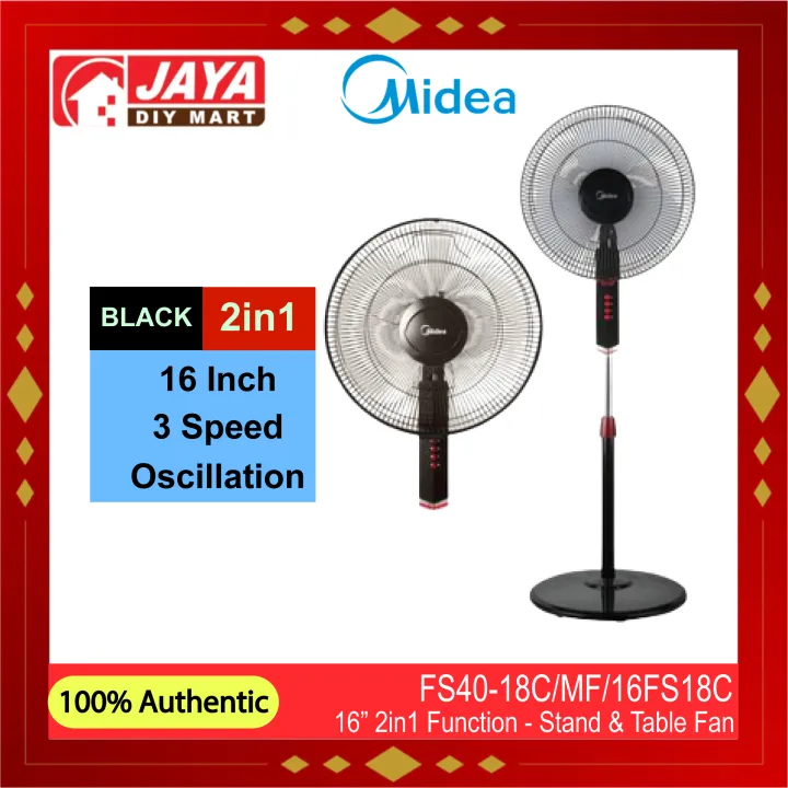 Midea 2 In 1 Function 16in Stand Fan Table Fan Fs40 18c Mf 16fs18c Black Jaya Diy Mart Lazada
