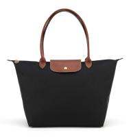 ของแท้100% Longchamp กระเป๋าสตรี Le Pliage เดิมกระเป๋าขนาดใหญ่1899089001 Longhandle ไนลอนกระเป๋าสะพายไหล่พับกระเป๋าช้อปปิ้ง-สีดำ-Made In France