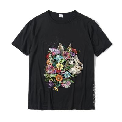 Gardening Cat In A Bouquet Of Flowers T-Shirt Europe T Shirt New Design Cotton Men Tees Custom