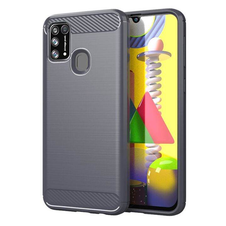 เคสซิลิโคนกันกระแทกสไตล์ใหม่สำหรับ-samsung-m31กาแล็คซี่-m21s-คาร์บอนไฟเบอร์ลายขนแปรงเคสสำหรับ-galaxy-f41-m31ฝาหลังชั้นหนึ่ง