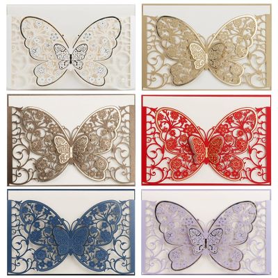 50pcs Butterfly Laser Cut Wedding Invitation Card Covers Business Greeting Card Engagement Wedding Decoration Party Supplies