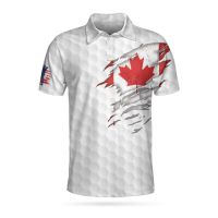 2023 NEW Style Golf Canada Flag Short Sleeve Polo Shirt, Red Maple Leaf Golfing Polo Shirt, Canadian Golf Shirt For Mensize：XS-6XLNew product，Can be customization