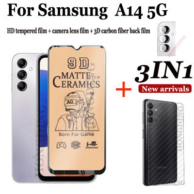 3-In-1สำหรับ Samsung Galaxy A14 5G ชนิดเคลือบเพื่อความอ่อนโยนคลุมทั้งหมดเคลือบกระจก + สติกเกอร์หน้าจอหลังกระจกเลนส์กล้องถ่ายรูปสำหรับ Samsung Galaxy A14ฟิล์มป้องกันหน้าจอคาร์บอนไฟเบอร์5G