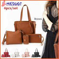 HESUOI 4Pcs/set ผู้หญิงผู้หญิงผู้หญิง แบบพกพาได้ ความจุสูงมาก กระเป๋า Crossbody กระเป๋าถือแบบถือ กระเป๋าสตางค์กระเป๋าเงิน กระเป๋าสะพายไหล่แบบสั้น