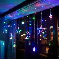 4M 138 LED Star Moon Curtain String Lights 8 Modes Decorations for EidRamadanHalloweenChristmasWeddingPartyHomeInoorOuddoorGardenBalcony