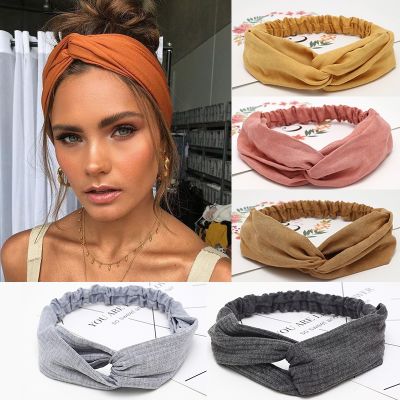 【YF】 Women Headband Cross Top Knot Elastic Hair Bands Soft Solid Color Girls Hairband Accessories Twisted Knotted Headwrap