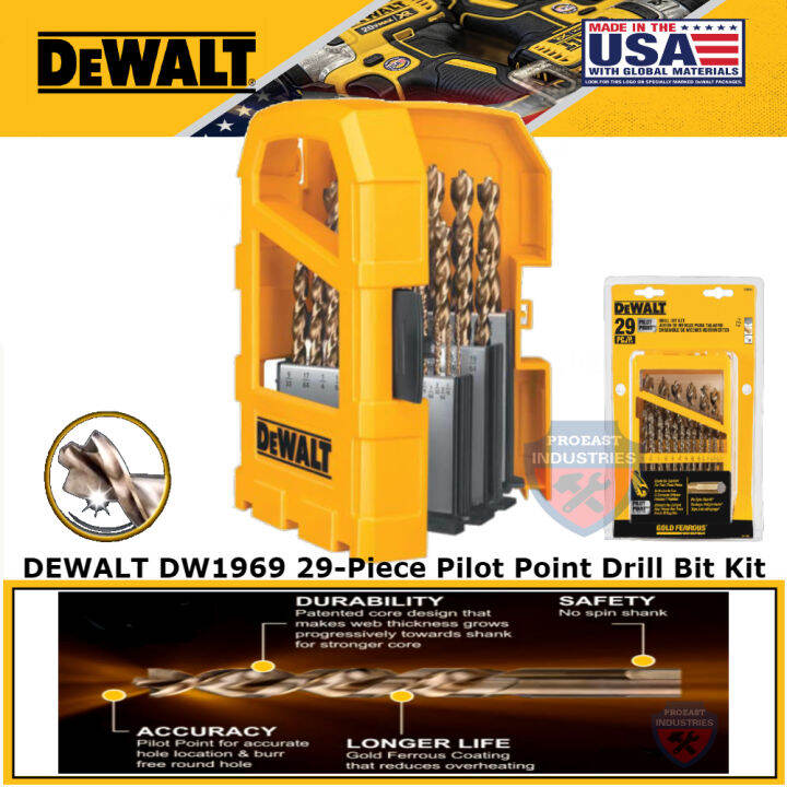 DEWALT DW1969 29pc PILOT POINT GOLD FERROUS DRILL BIT SET Lazada