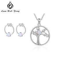 Delicate Opal Jewelry Sets Circle Stud Earrings for Women Tree of Life Pendants Necklaces Jewelry Set Chirstmas Gift