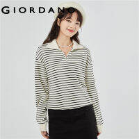 GIORDANO Women Sweatshirts Half-Zip Stripe Loose Sweatshirts Drop Shoulder Simple Fashion Casual Loose Sweatshirts 18323008