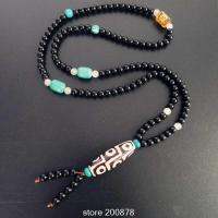 BRO831 Tibetan Dzi Necklace 6mm 108 Black Carnelian Meditation Mala Necklace for Man Amulet Dzi