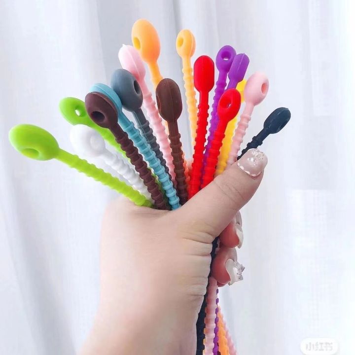 reusable-silicone-cable-ties-heavy-duty-reusable-zip-tiesassorted-colors-smart-ties-cord-wrap-organizer-rubber-twist-ties10pcs