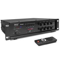 Bluetooth Home PA Mixing Amplifier - 500W Home Audio Rack Mount Stereo Power Amplifier Receiver w/FM Radio, Digital LED Display, USB/AUX/Mic, Optical/Coaxial, AC-3, 70V/100V Output - Pyle PMX3500PH