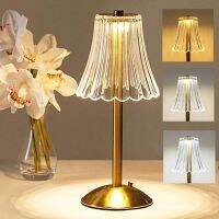 ﺴ✔℡ Acrylic Crystal Table Lamp LED Touch Dimming Desk Lamp Nordic Iron Wireless Night Light for Resturant Bar Hotel Wedding Decor