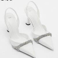 2023 ZARAˉSummer New Womens Shoes White Shiny Sheep Leather High Heel Muller Shoes