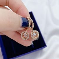 Swarovski Outlet Discount Rose Gold Beating Heart Earrings Light Luxury Womens Elements Crystal Earrings for Women 【SSY】