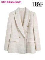 Agafgadf TRAF-Blazer De Peito Douplo Tweed Feminino แมนกาลองกากระเป๋าวินเทจ