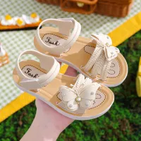 size 24-37 Girls Sandals Kids 2022 Summer New Fashion Bow Princess Shoes Girls Non-slip Comfortable Open-toe Beach Shoes for Big Kids Girls