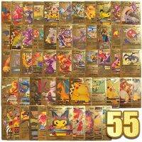 【LZ】™  Pokémon Gold Vmax GX Card Box Cartas de Treinador de Batalha Coleção Rara Charizard Pikachu Brinquedos Infantis Presente do Menino 55 peças