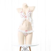 【JH】Summer Kawaii Strawberry Print Bikini Set Japanese School Student Swimsuit Sexy Pajamas Set Nightgown